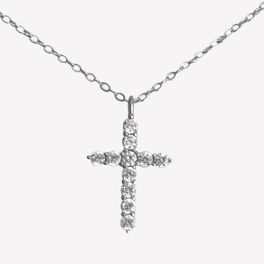 Sterling Silver & Cubic Zirconia Cross Necklace – 17”