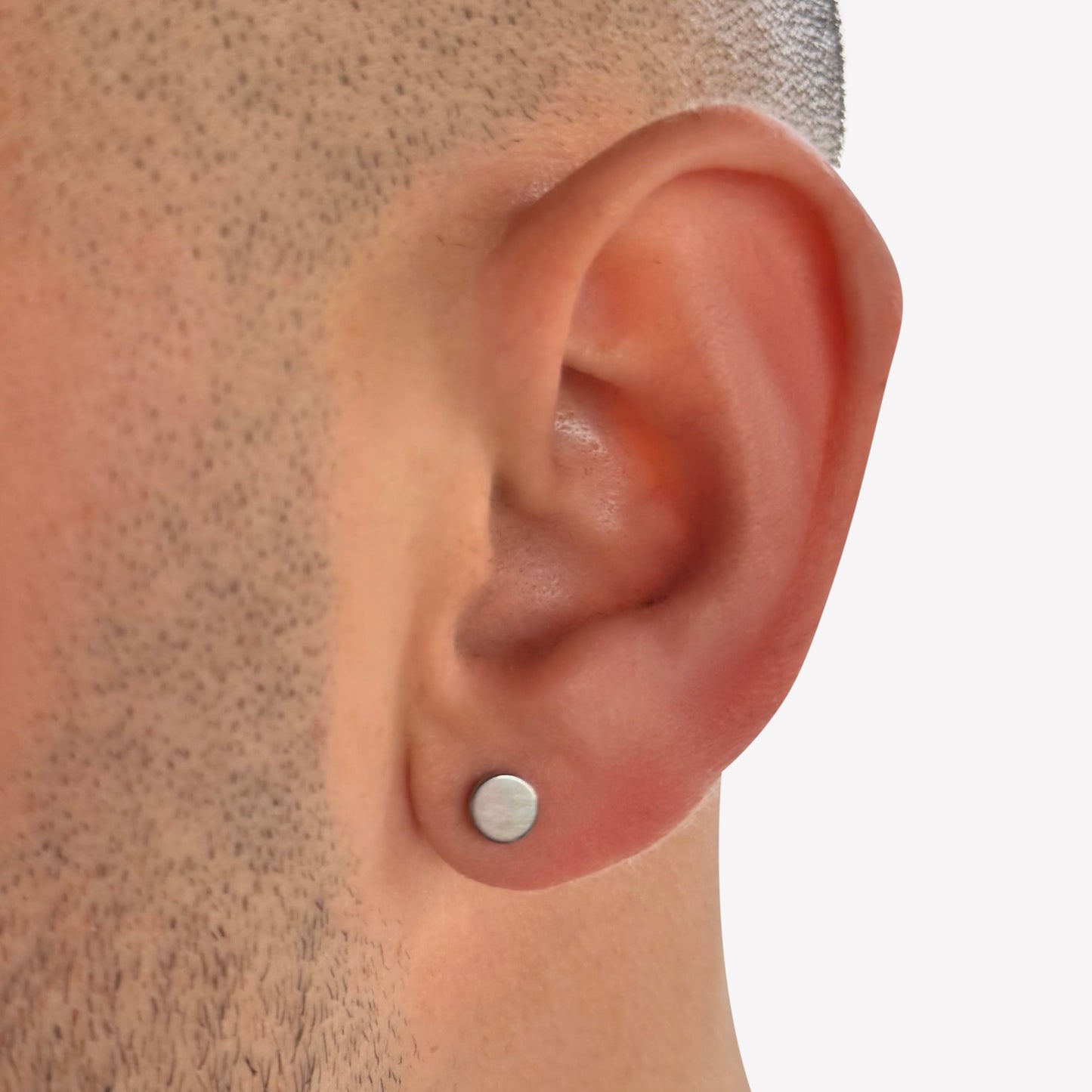 Silver Stainless Steel Faux Stretcher Stud Earring