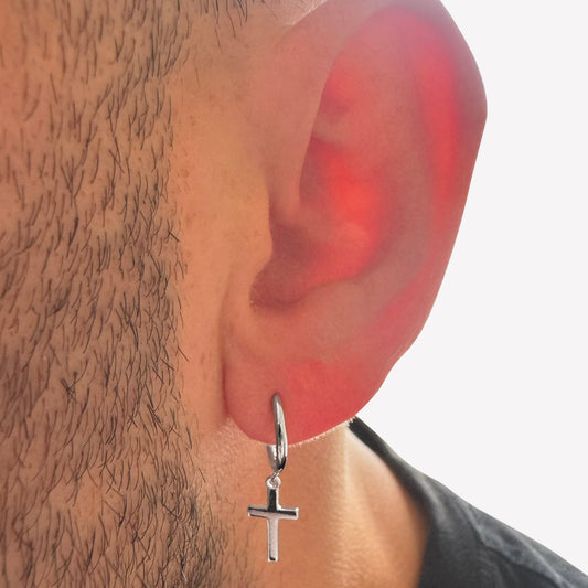 Sterling Silver Cross Drop Hoop Earrings