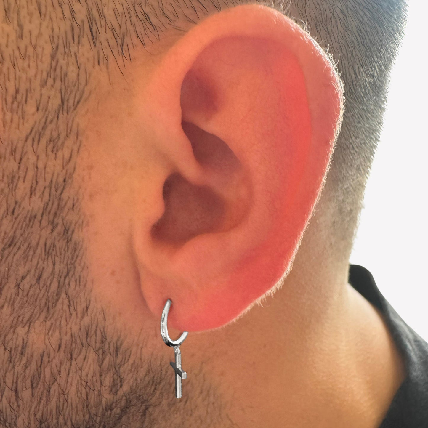 Sterling Silver Cross Drop Hoop Earrings