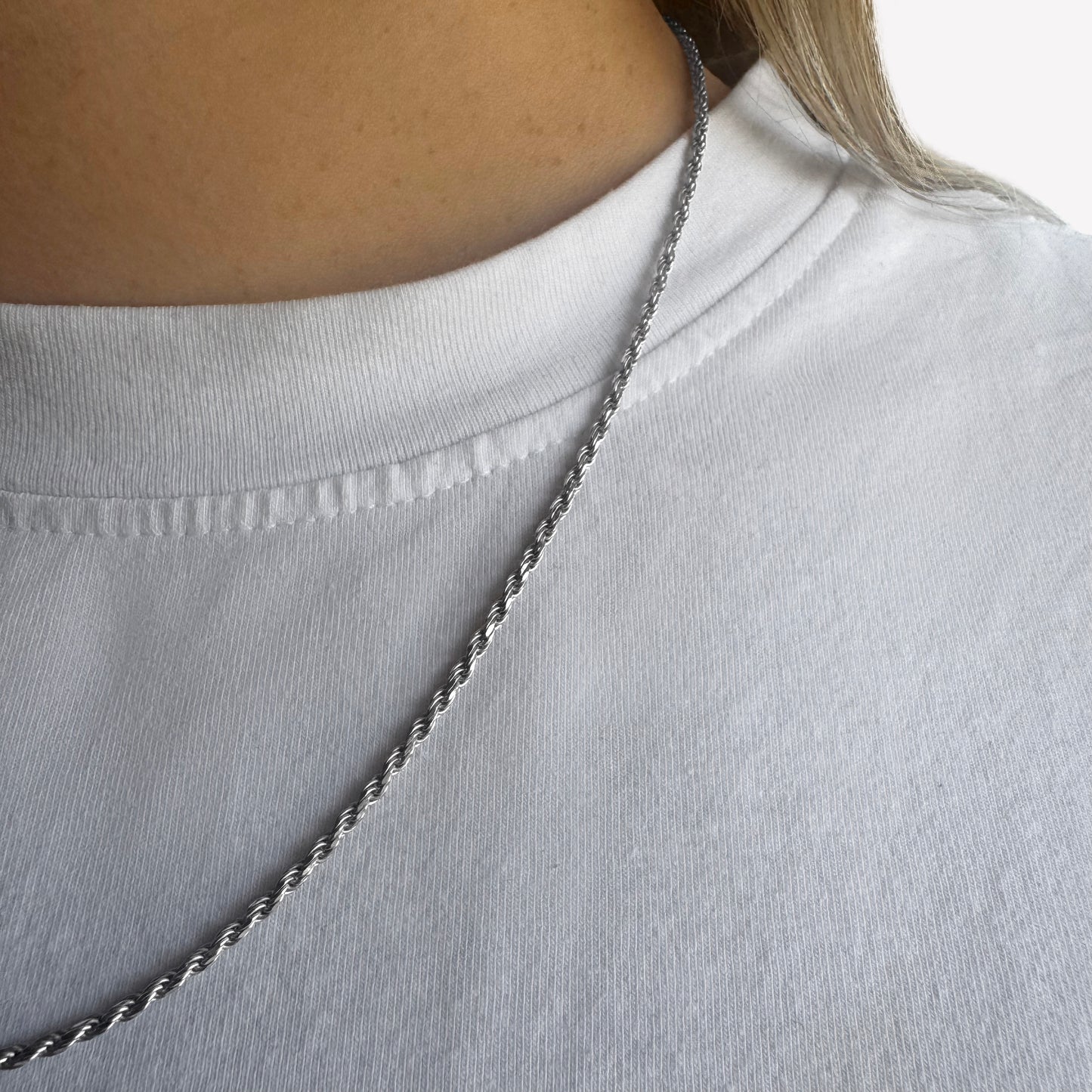White Gold-Plated Sterling Silver Rope Chain 50cm 2mm