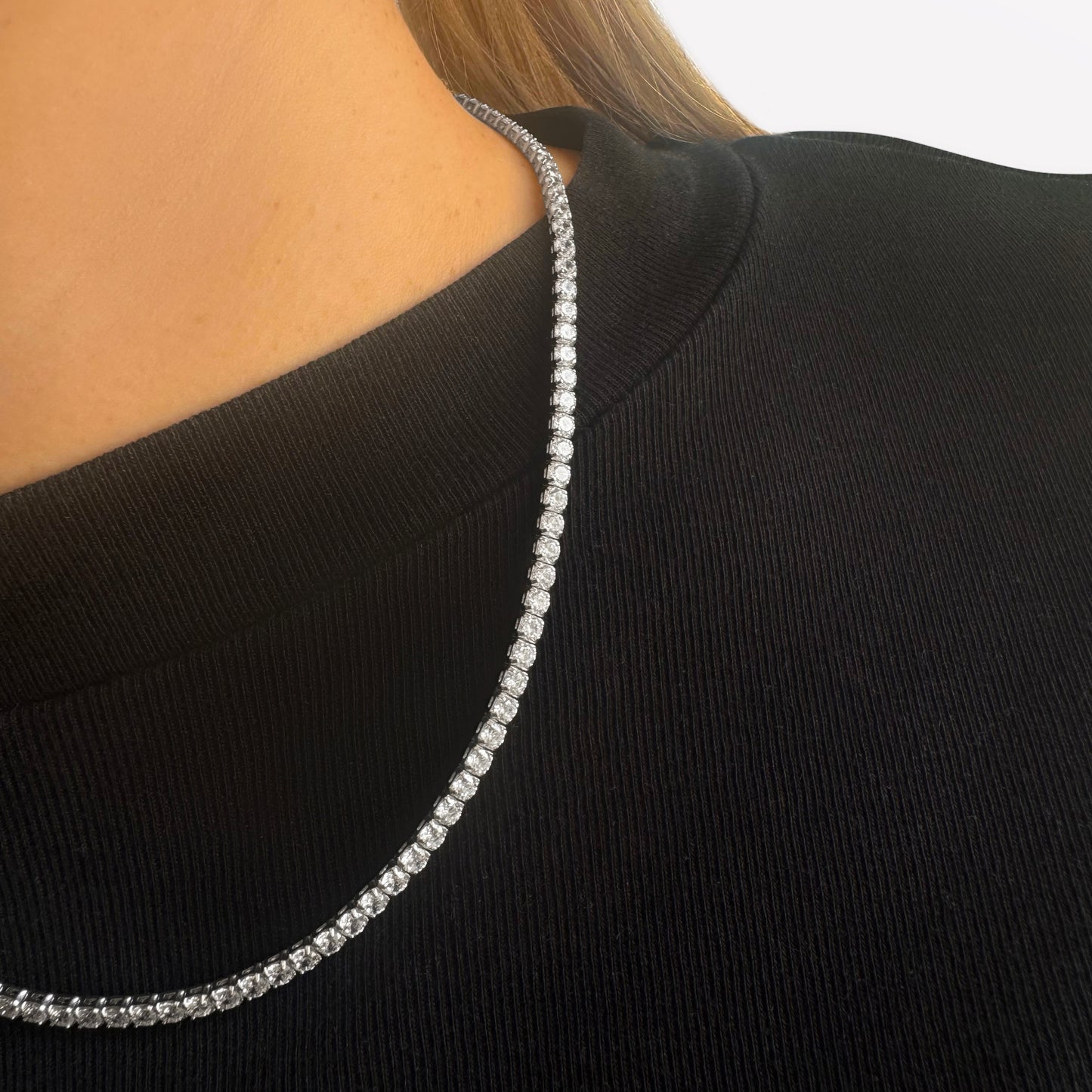 Sterling Silver & Cubic Zirconia Tennis Necklace (3mm | 18–20 Inch Adjustable)