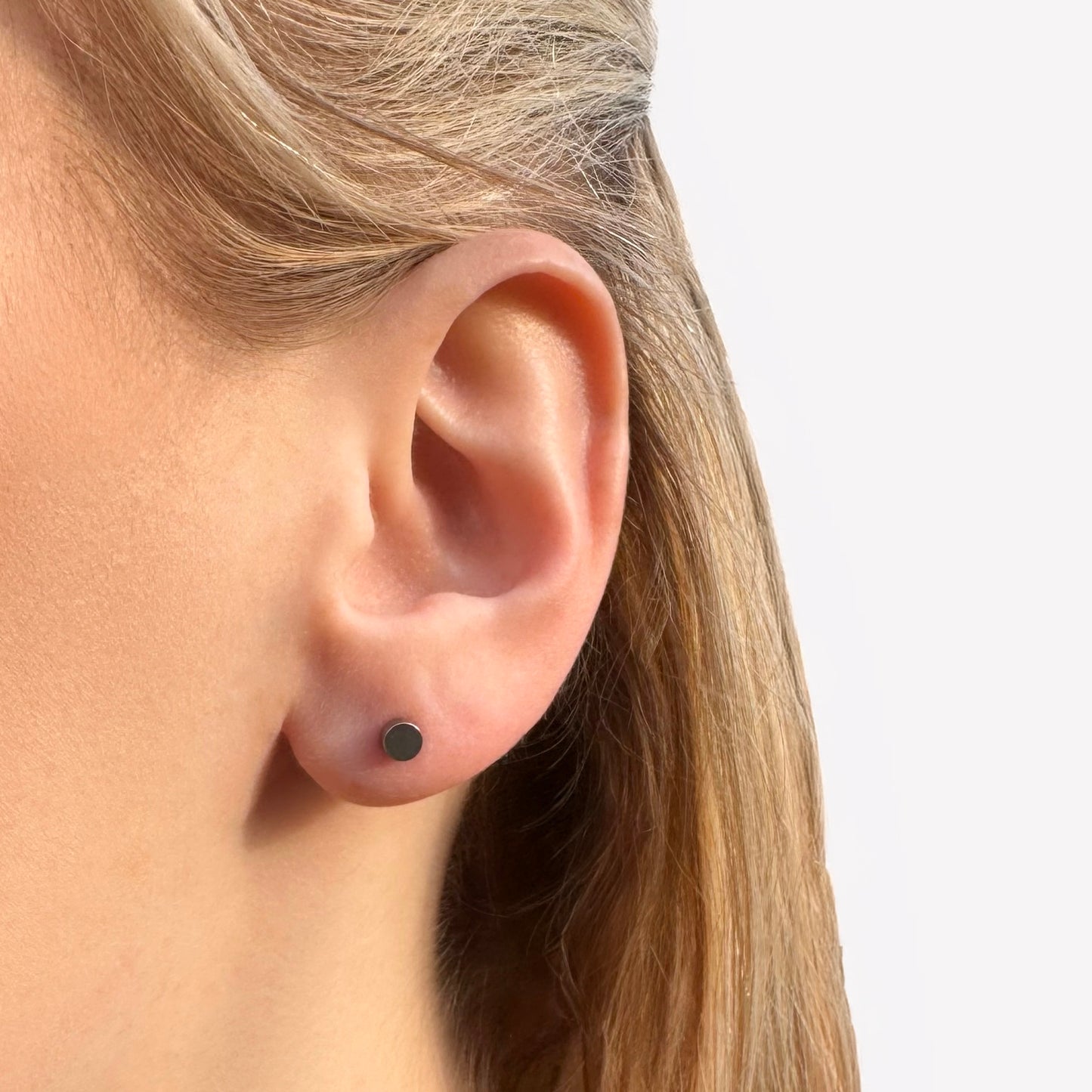Silver Stainless Steel Faux Stretcher Stud Earring