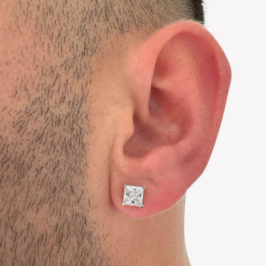 6mm Sterling Silver Square Cubic Zirconia Studs