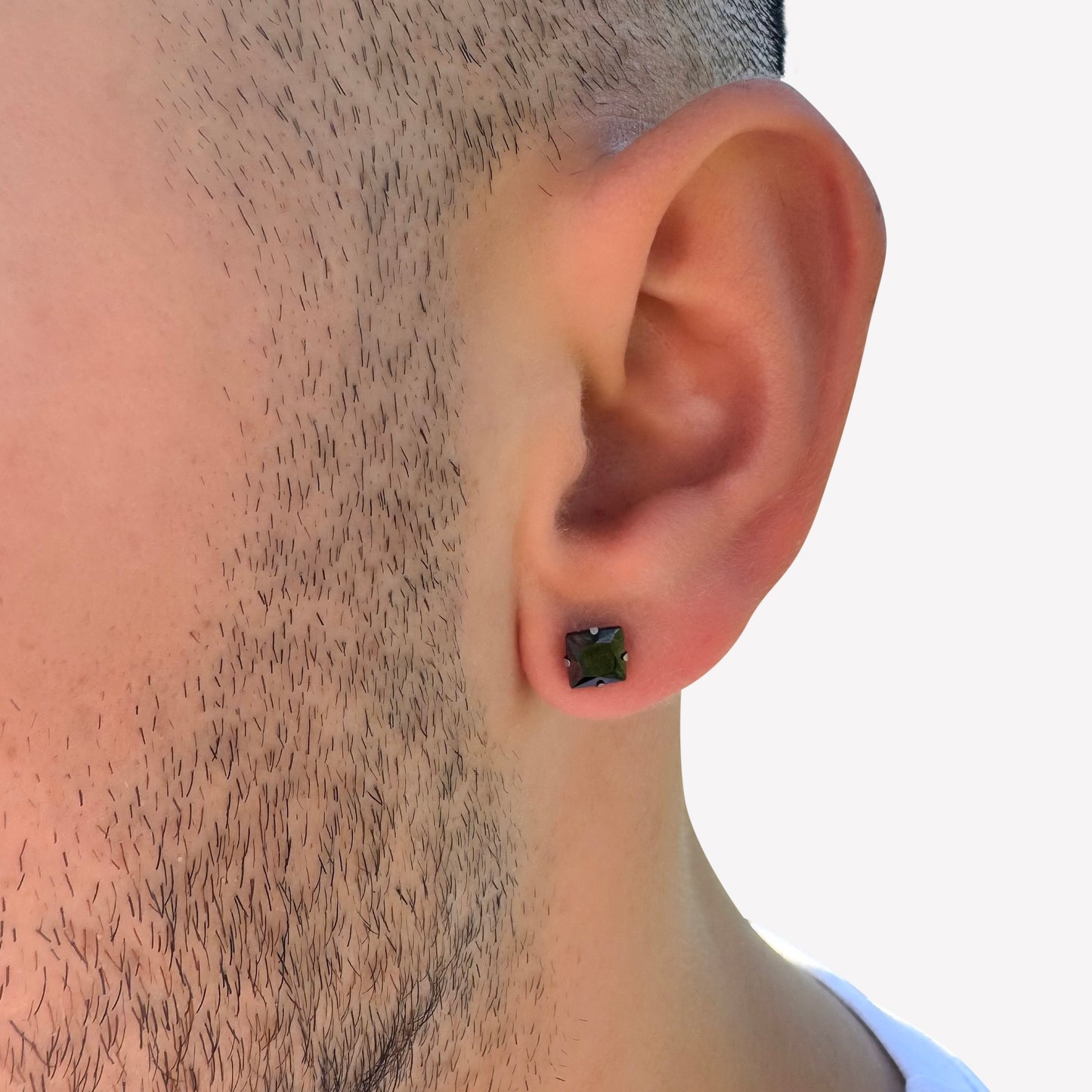 6mm Black Stainless Steel and Cubic Zirconia Square Stud