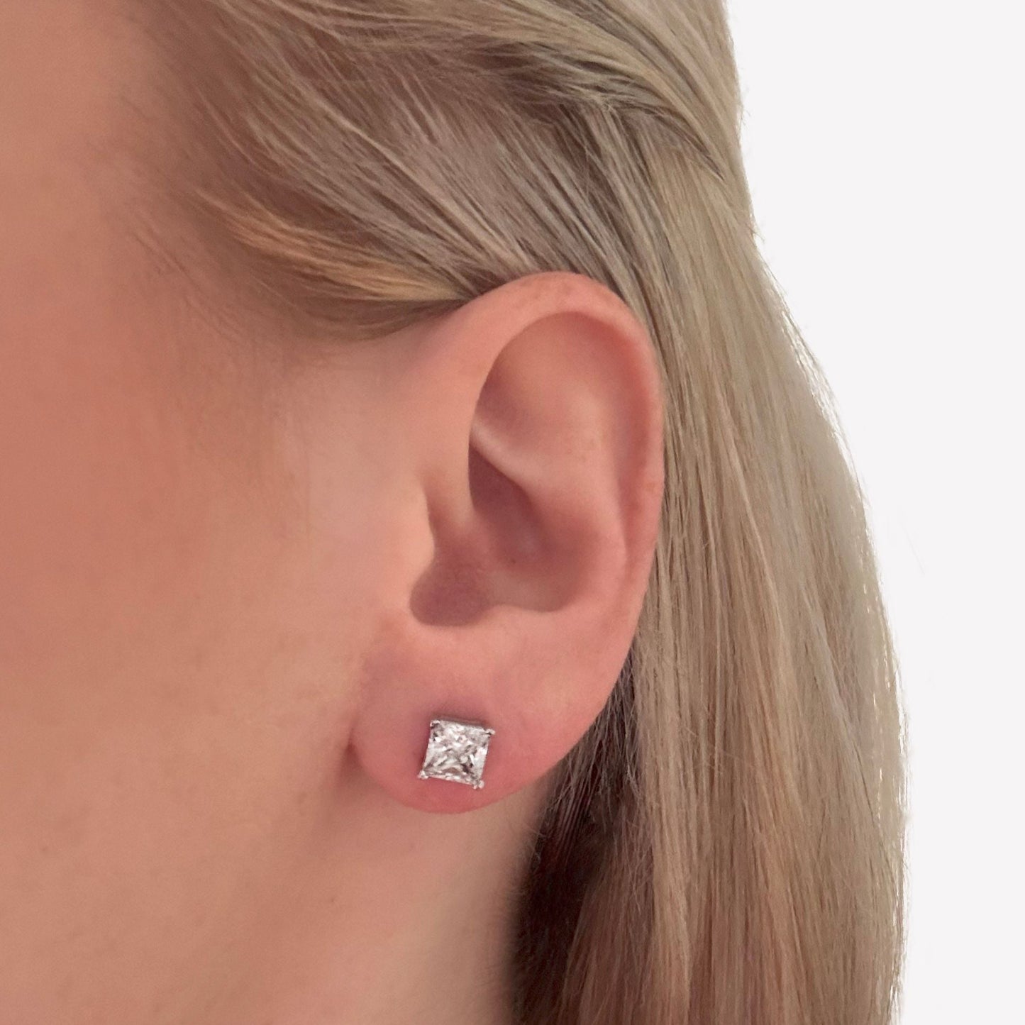 6mm Sterling Silver Square Cubic Zirconia Studs