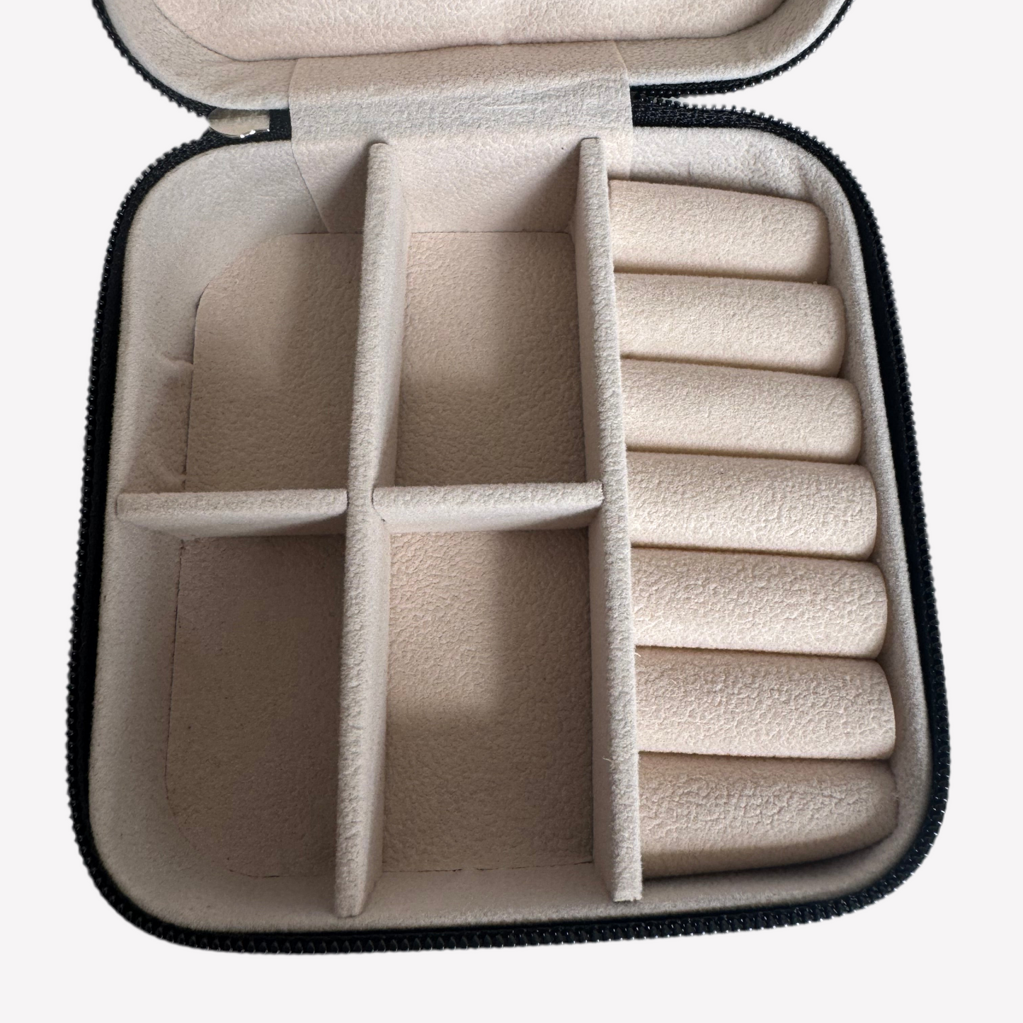 Compact Travel Jewellery Case – Black PU Leather (10cm)