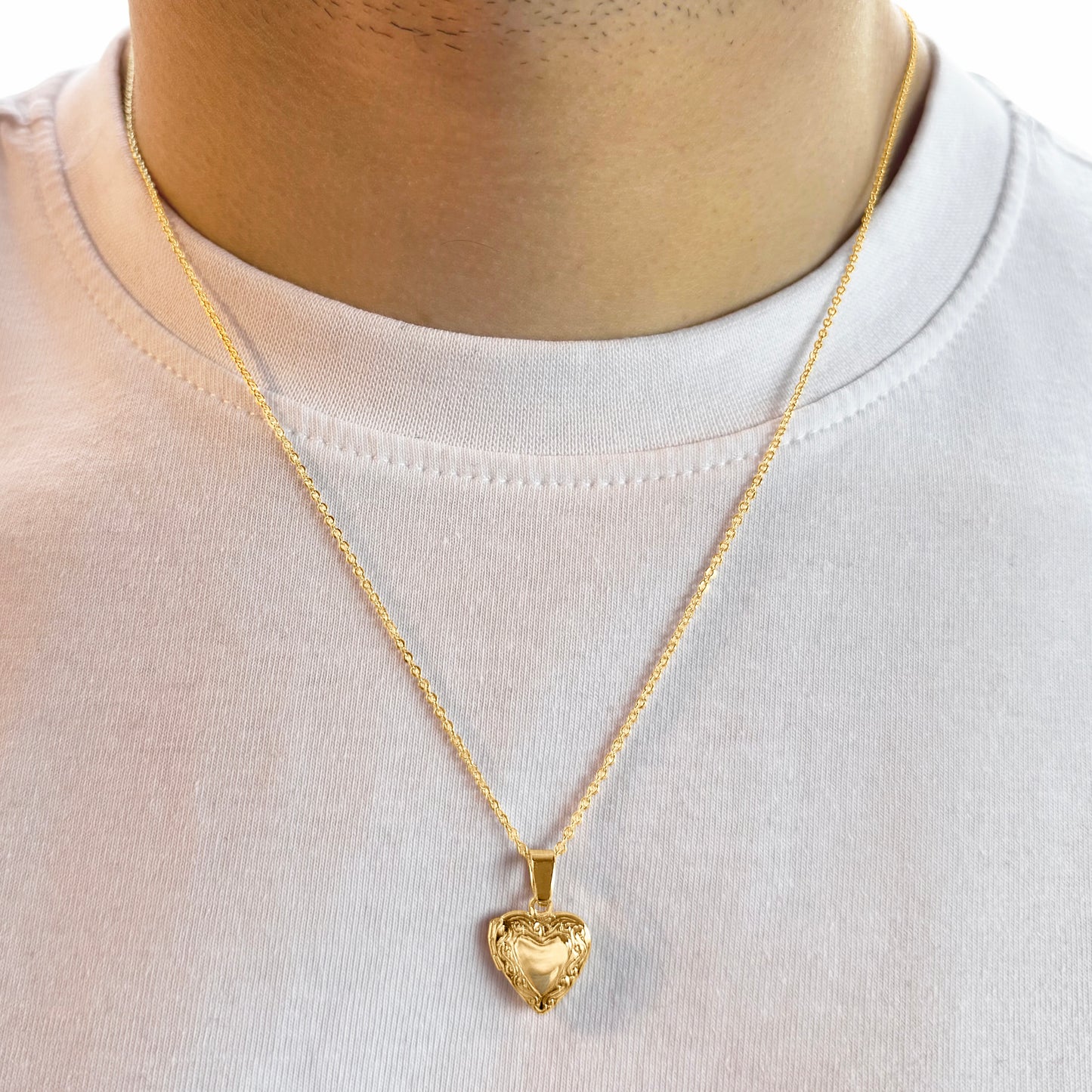 18k Gold-Plated Detailed Heart Locket on 17" chain
