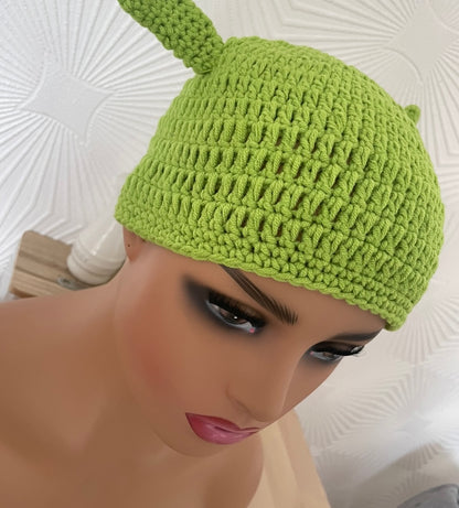 Green Ogre Crochet Hat with Ears