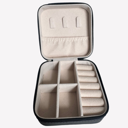 Compact Travel Jewellery Case – Black PU Leather (10cm)