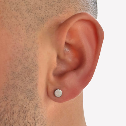 Silver Stainless Steel Faux Stretcher Stud Earring