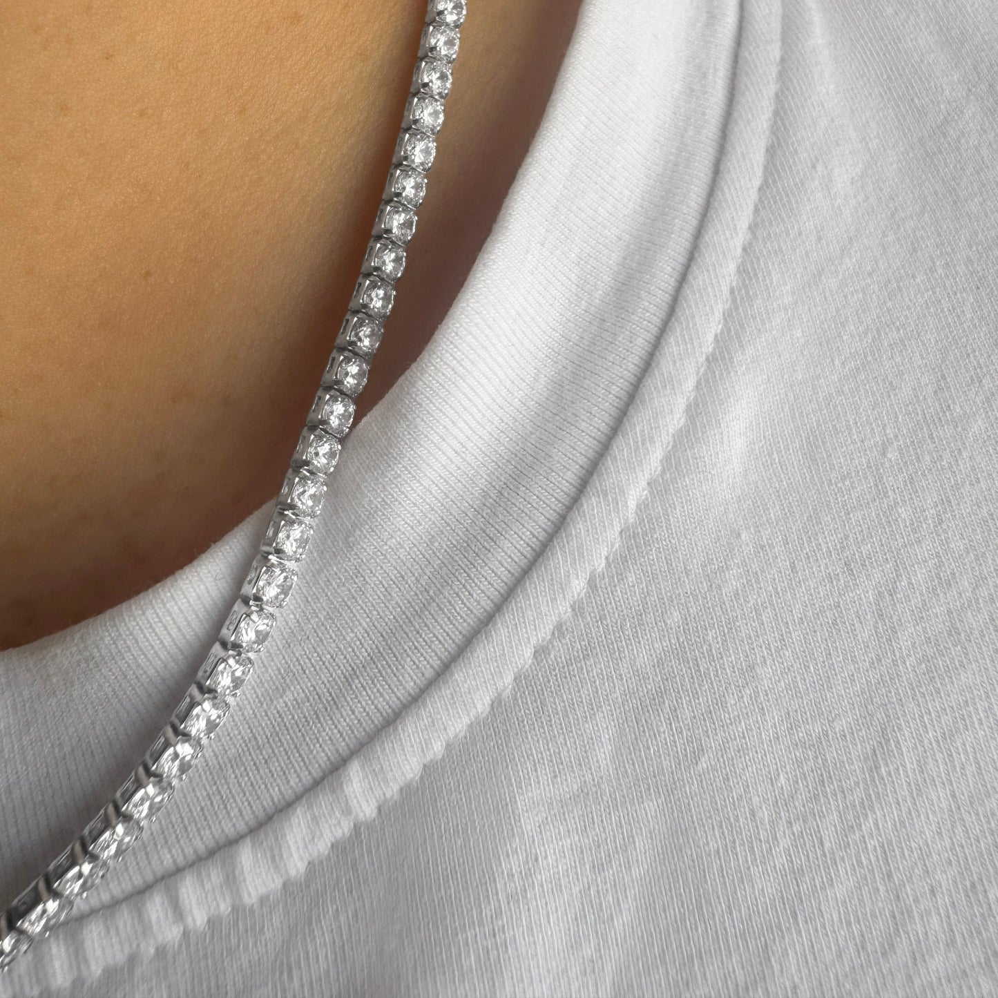 Sterling Silver & Cubic Zirconia Tennis Necklace (3mm | 18–20 Inch Adjustable)