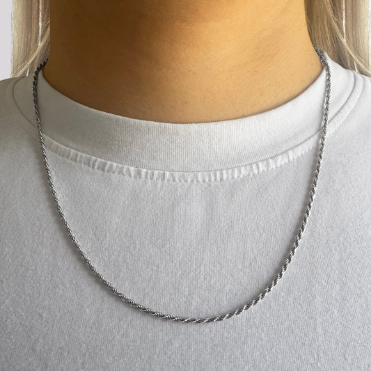 White Gold-Plated Sterling Silver Rope Chain 50cm 2mm