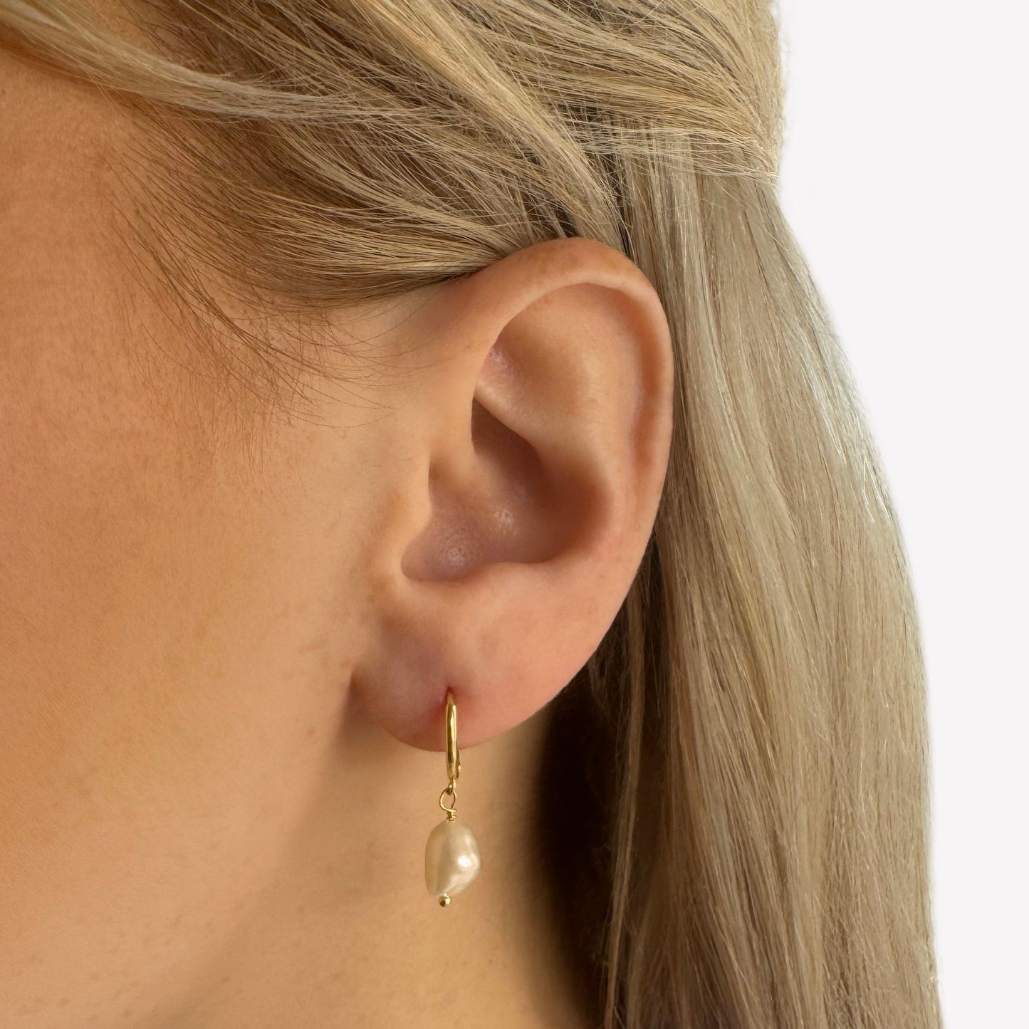 14K Gold-Plated Baroque Pearl Drop Hoop Earrings