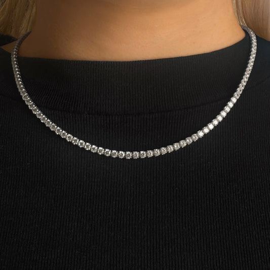 Sterling Silver & Cubic Zirconia Tennis Necklace (3mm | 18–20 Inch Adjustable)