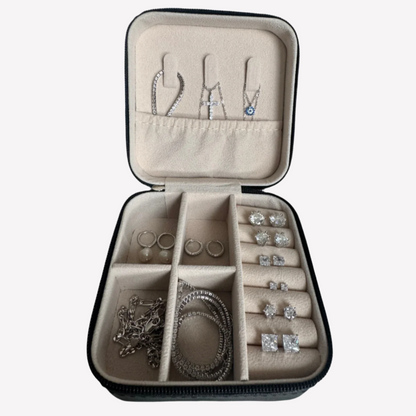 Compact Travel Jewellery Case – Black PU Leather (10cm)