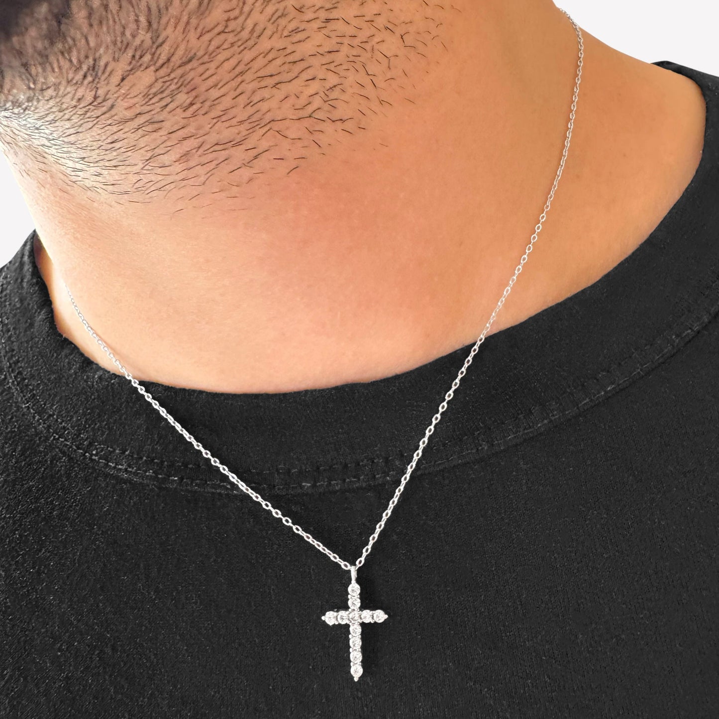 Sterling Silver & Cubic Zirconia Cross Necklace – 17”