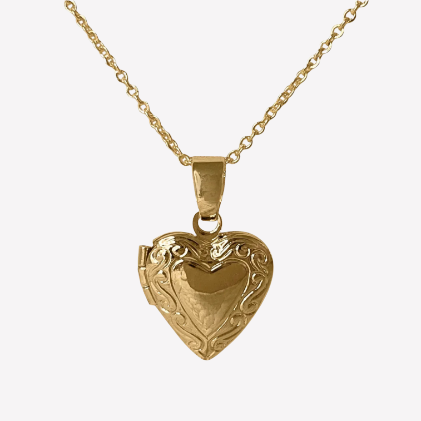 18k Gold-Plated Detailed Heart Locket on 17" chain