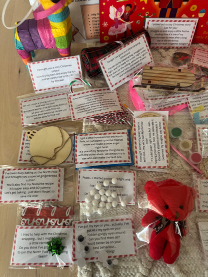Elf on the Shelf Props Box – 12 or 24 Days Elf Kit with Notes & Activities | Stress-Free Elf Ideas | Family Christmas Advent Fun