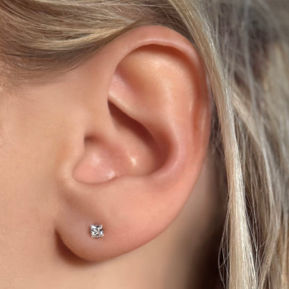 3mm Stainless Steel and Cubic Zirconia Square stud