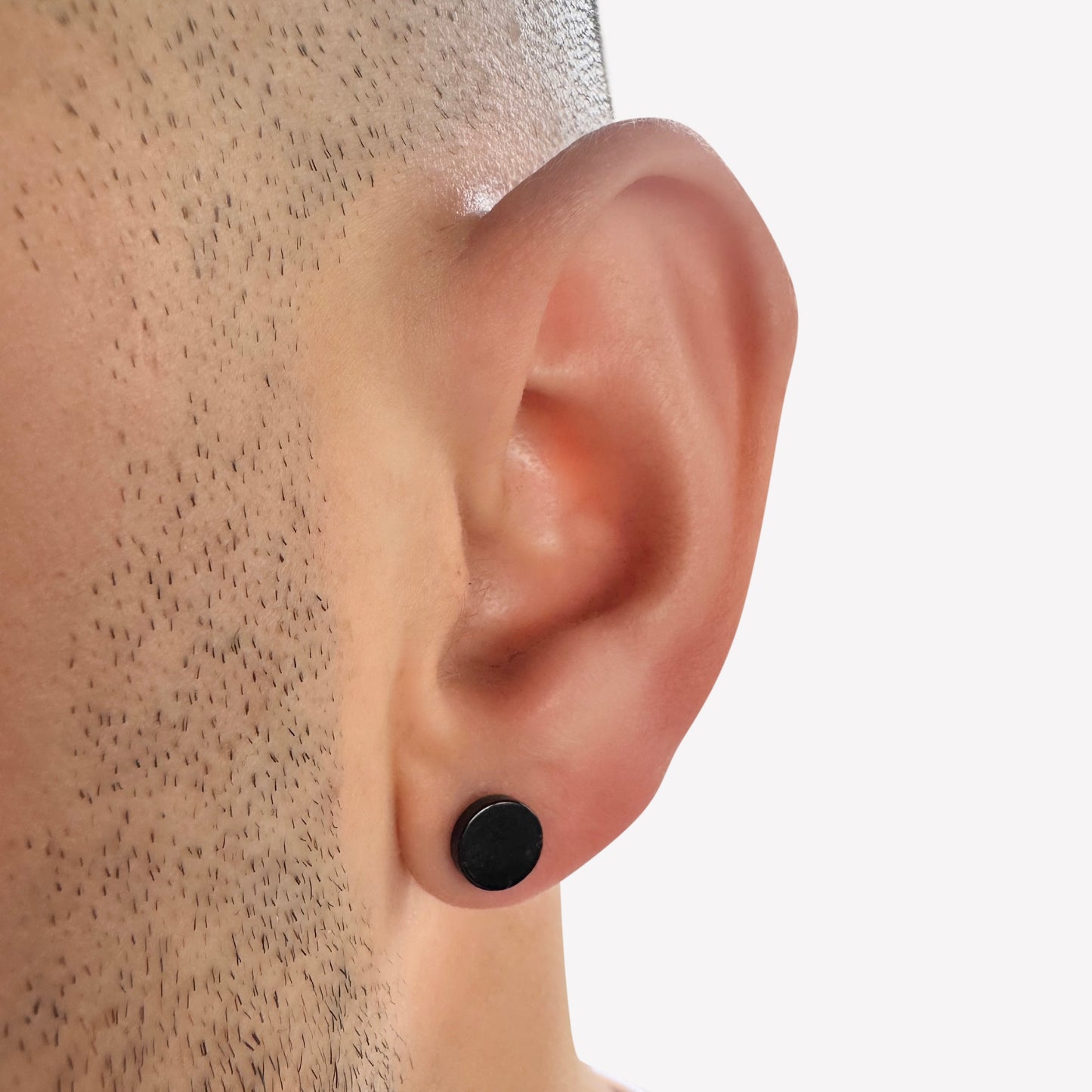 Black Stainless Steel Faux Stretcher Stud Earring