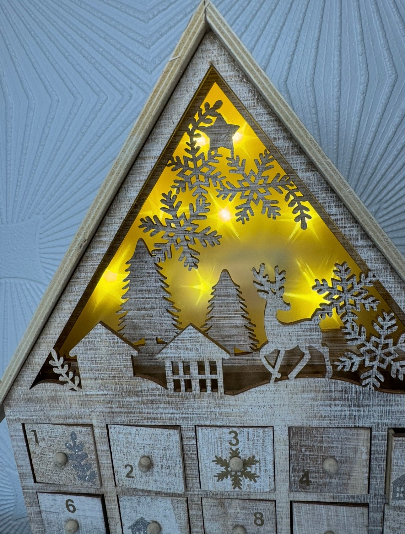 Rustic Wooden Advent Calendar House with LED Lights & 25 Drawers