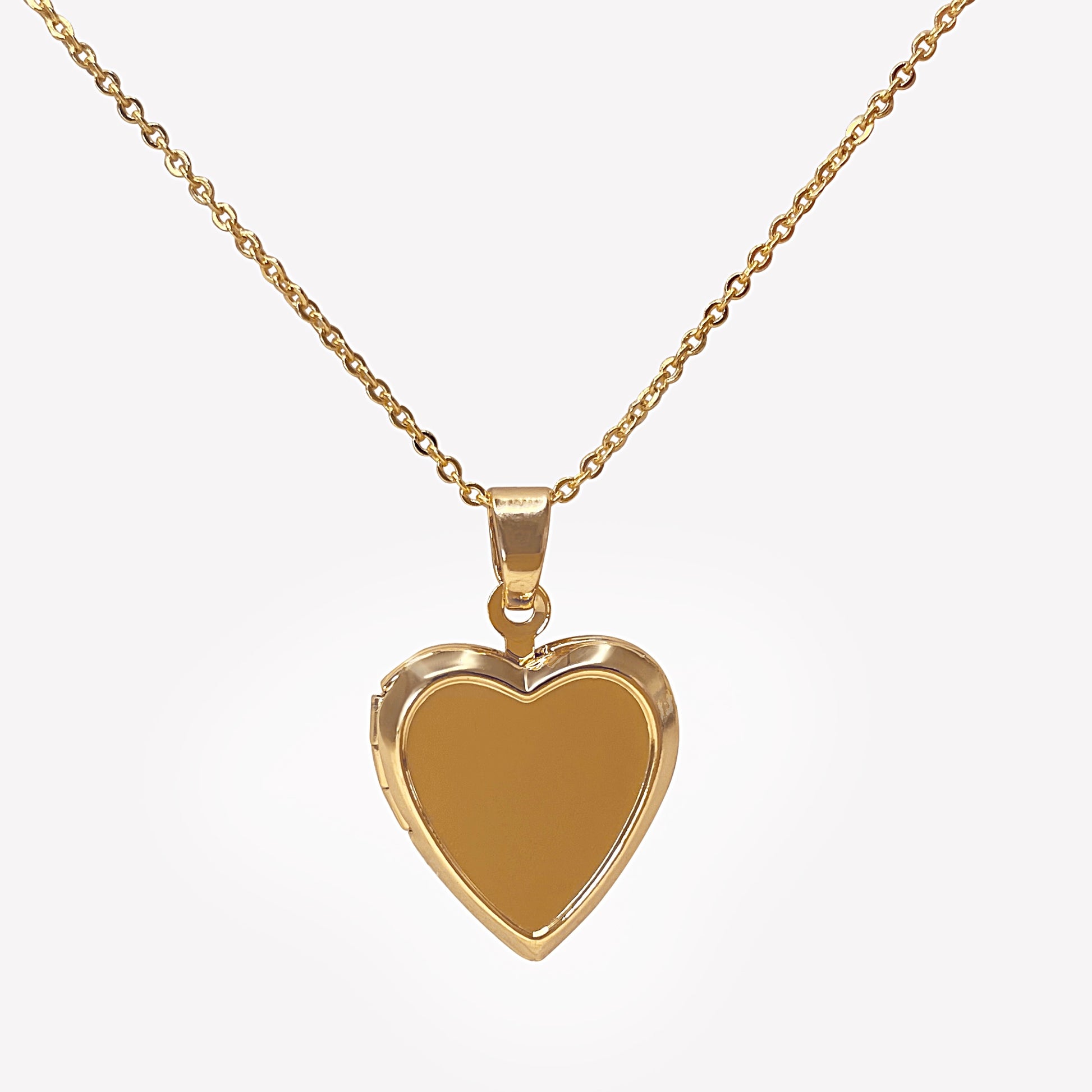 18K gold-plated reflective heart locket necklace on 17-inch chain – sleek and modern keepsake jewellery.