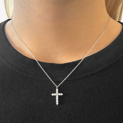 Sterling Silver & Cubic Zirconia Cross Necklace – 17”