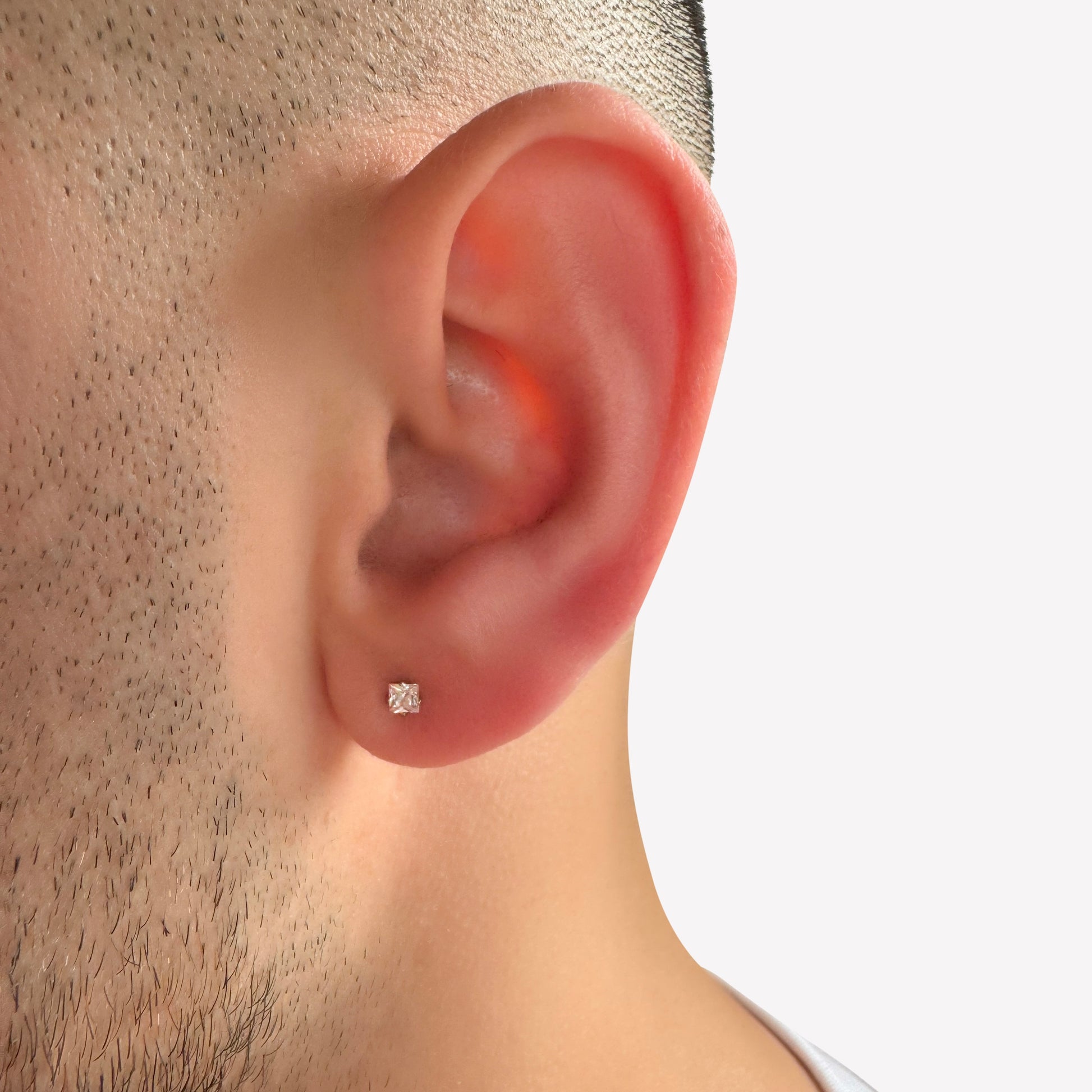 3mm stainless steel square stud earring with cubic zirconia – minimalist sparkle for everyday wear.