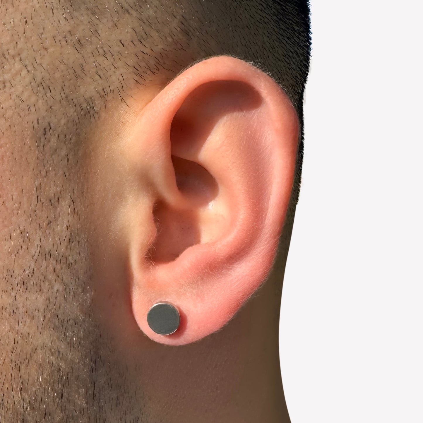 Silver Stainless Steel Faux Stretcher Stud Earring