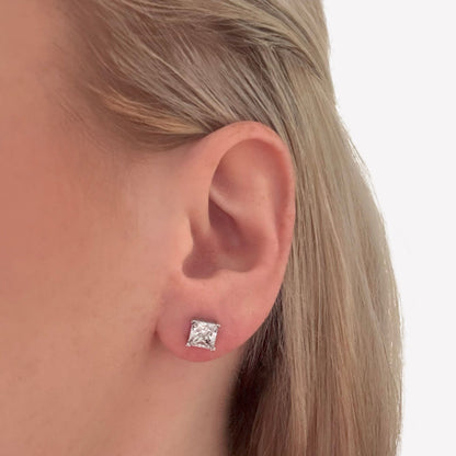 6mm Sterling Silver Square Cubic Zirconia Studs