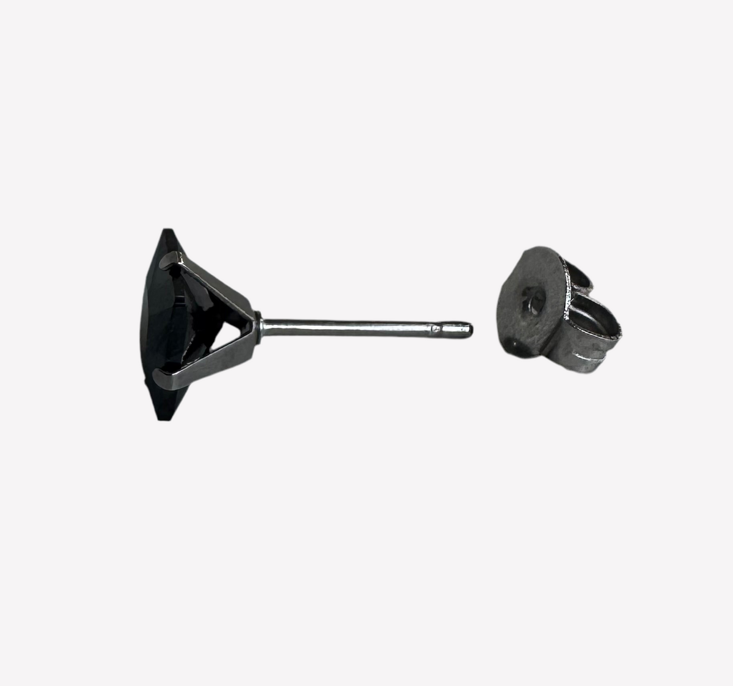 6mm Black Stainless Steel and Cubic Zirconia Square Stud