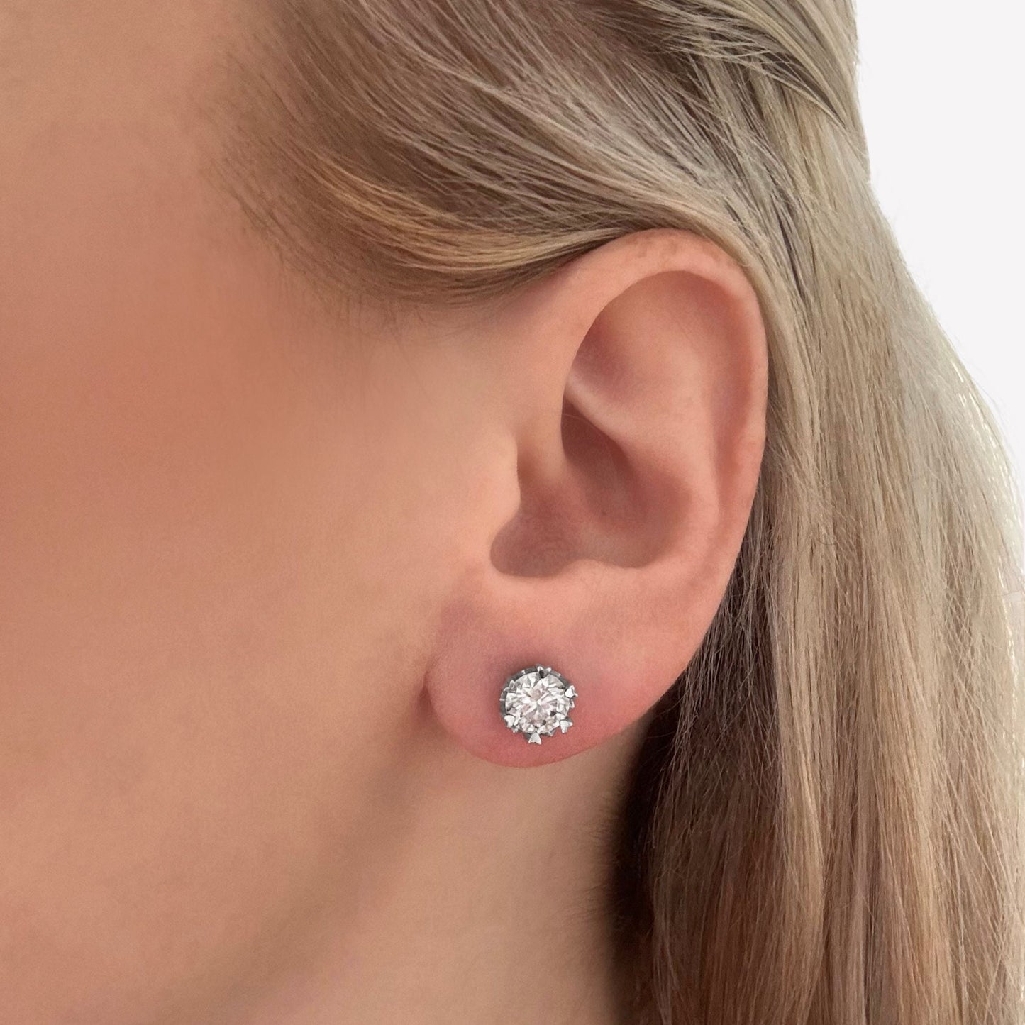 1ct Moissanite Stud Earrings in Sterling Silver (Pair | 6.5mm | GRA Certified)