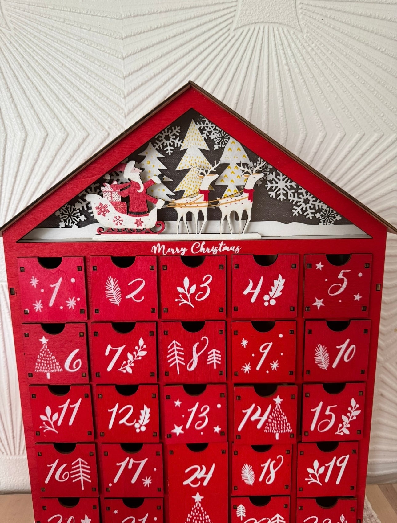 Red Wooden Advent Calendar with Drawers – Reusable Christmas Countdown