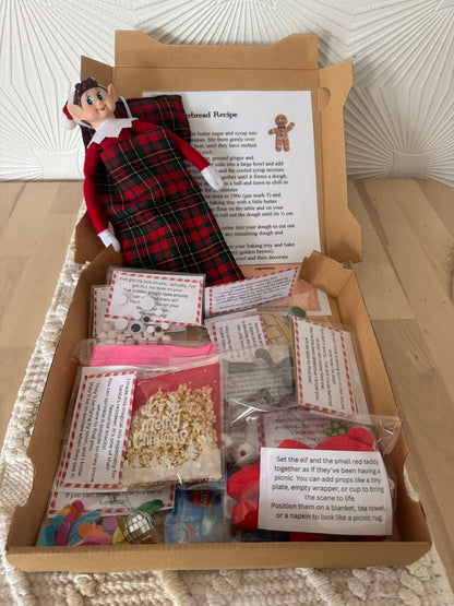 Elf on the Shelf Props Box – 12 or 24 Days Elf Kit with Notes & Activities | Stress-Free Elf Ideas | Family Christmas Advent Fun