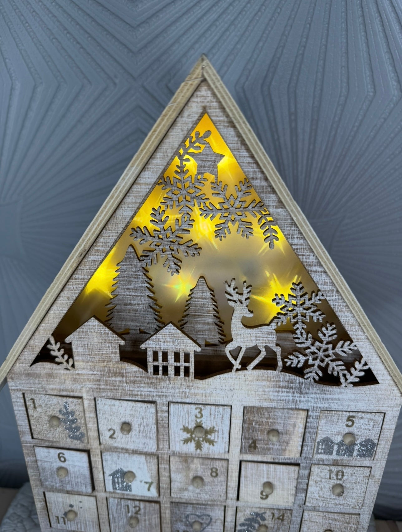 Rustic Wooden Advent Calendar House with LED Lights & 25 Drawers
