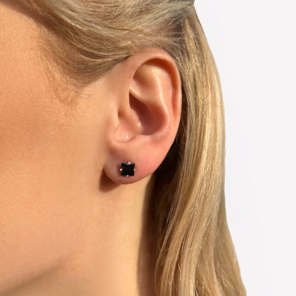 6mm black stainless steel square stud earring with cubic zirconia – bold and modern jewellery piece.