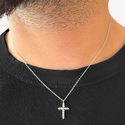 Sterling Silver & Cubic Zirconia Cross Necklace – 17”