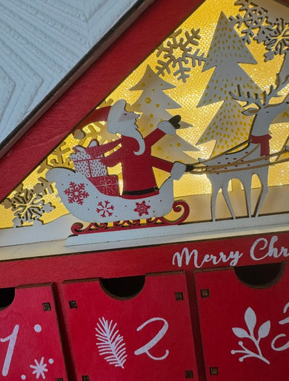 Red Wooden Advent Calendar with Drawers – Reusable Christmas Countdown