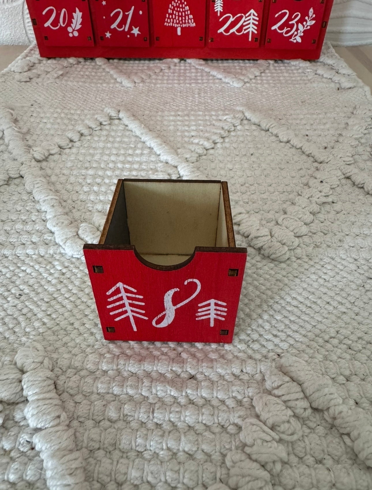Red Wooden Advent Calendar with Drawers – Reusable Christmas Countdown