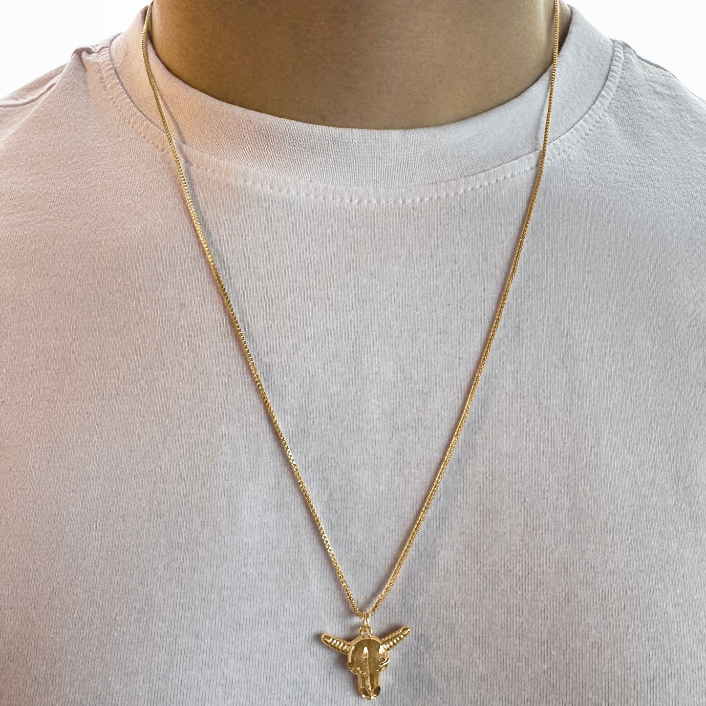 18k Gold-Plated Bull Skull Pendant on chain