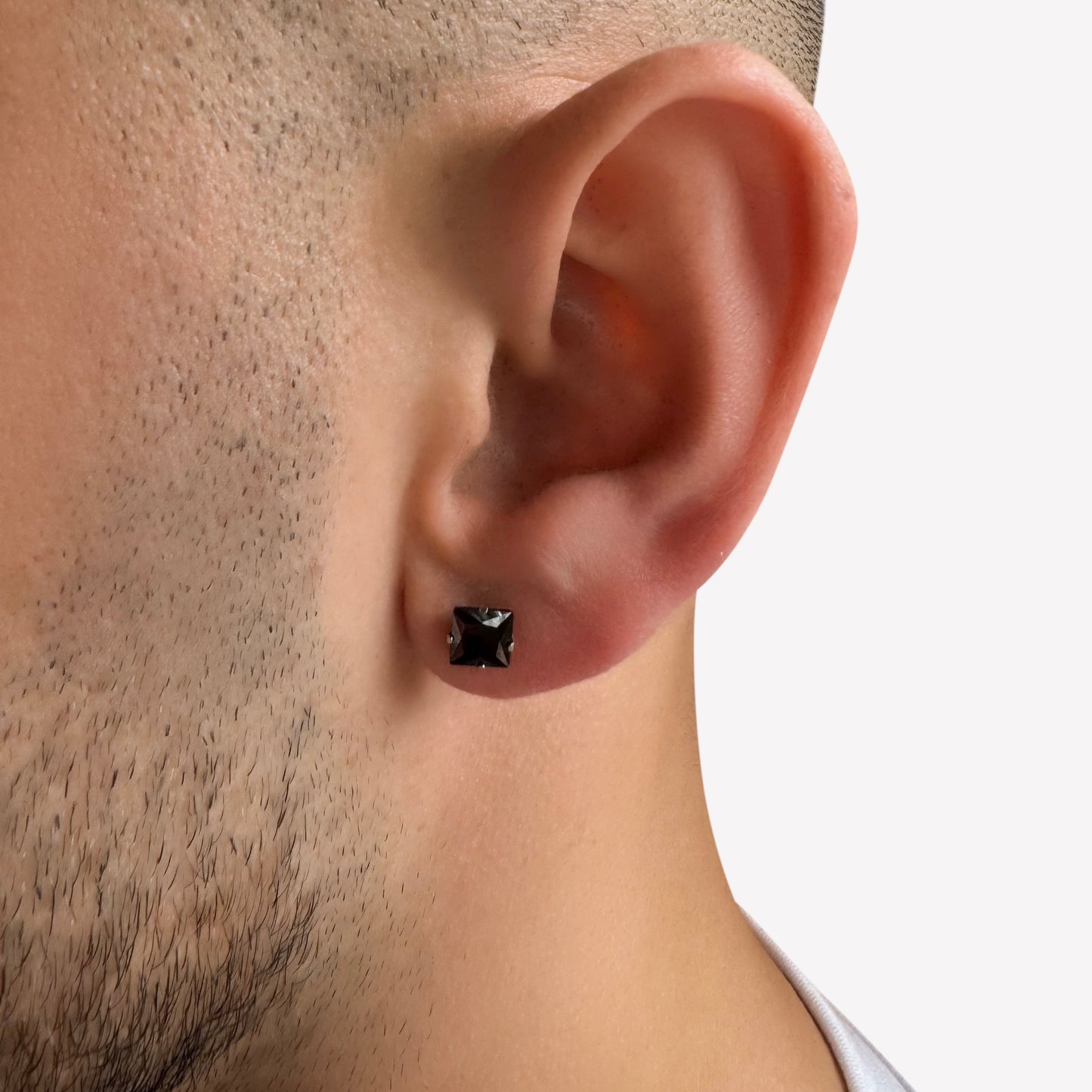 6mm Black Stainless Steel and Cubic Zirconia Square Stud