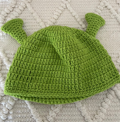 Green Ogre Crochet Hat with Ears