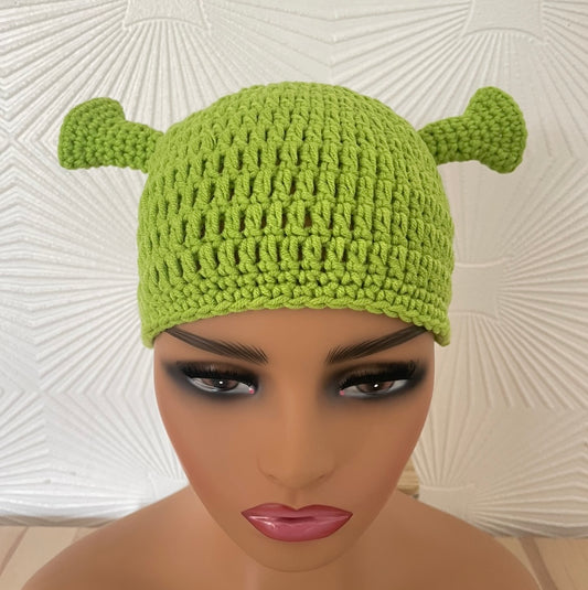 Green Ogre Crochet Hat with Ears