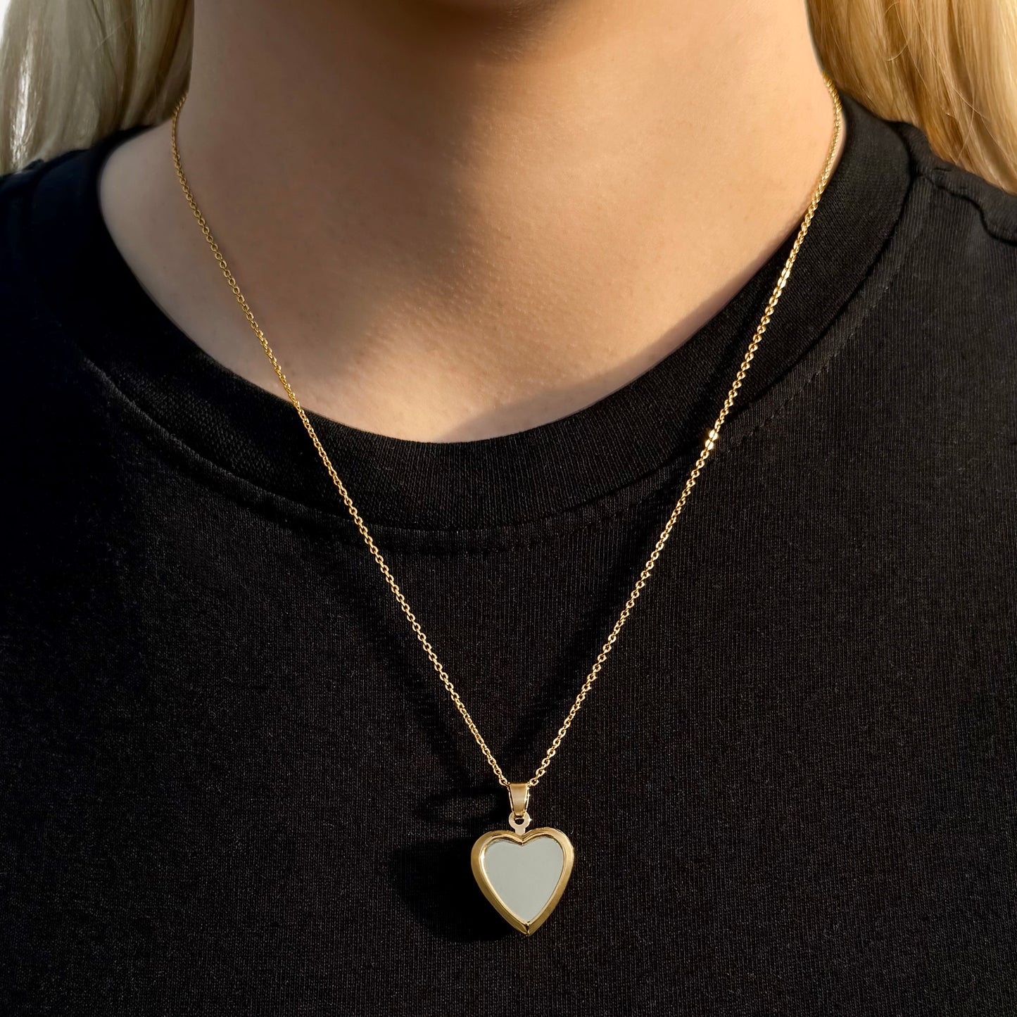 18k Gold-Plated Reflective Heart Locket on 17" chain