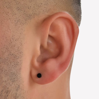 Black Stainless Steel Faux Stretcher Stud Earring