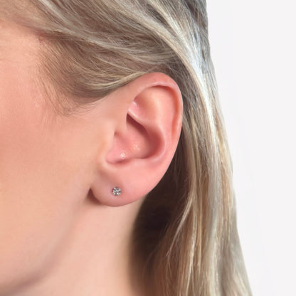 3mm Stainless Steel and Cubic Zirconia Square stud