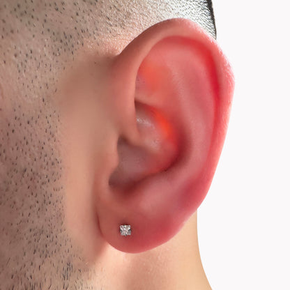 3mm Stainless Steel and Cubic Zirconia Square stud